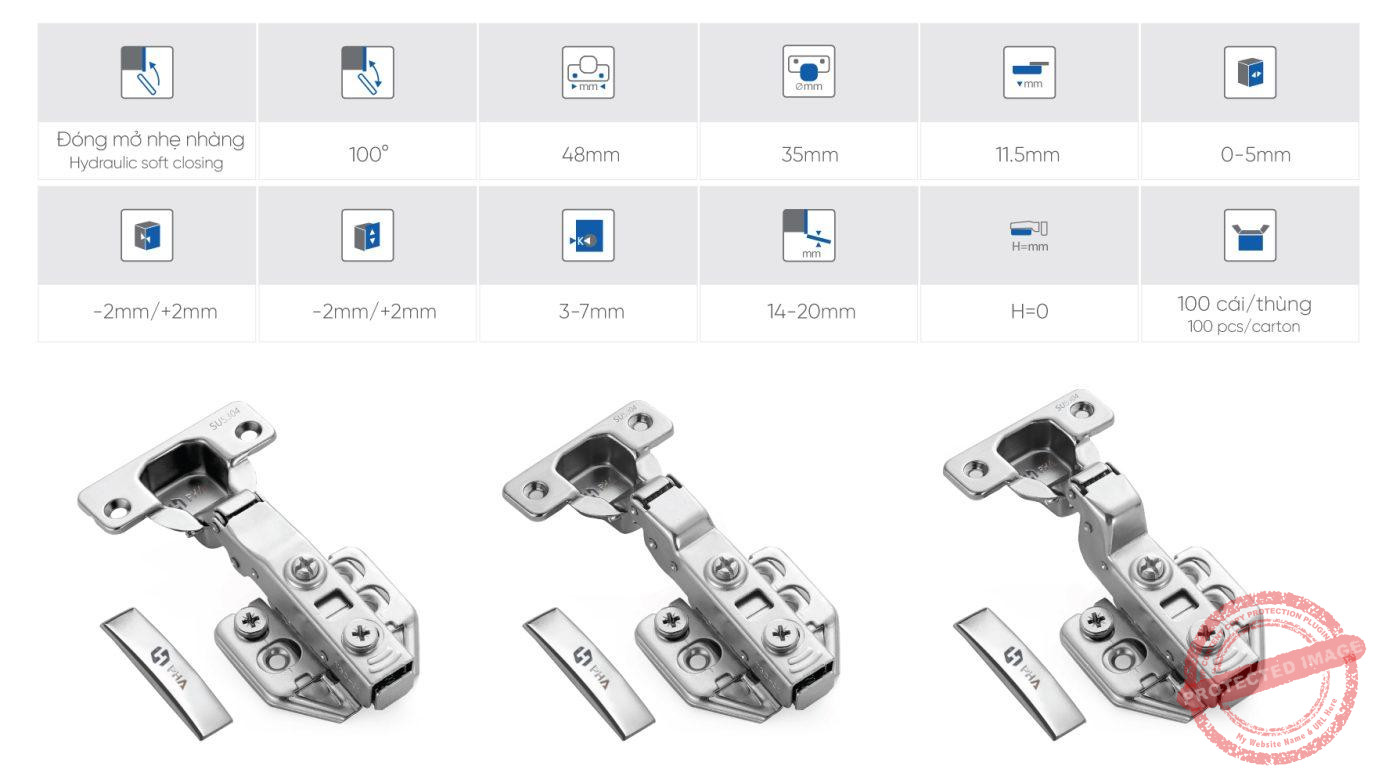 Bản lề tủ bếp 3D - giảm chấn thủy lực