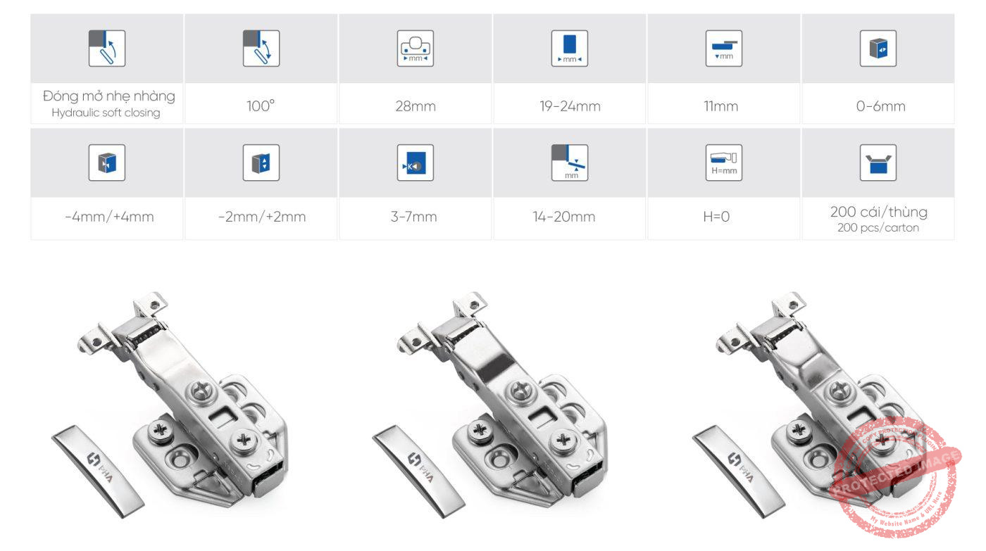 Bản lề cánh kính 3D - Giảm chấn thủy lực