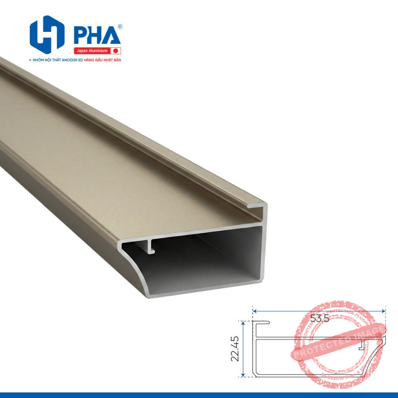 Thanh cánh trơn bản lớn có khe kính 5mm mau champagne PHA-048