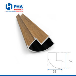 Thanh nhôm nội thất chuyển góc 90 độ - màu vân gỗ sồi - PHA-NTLB53