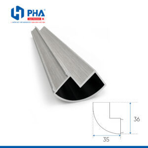 Thanh nhôm nội thất chuyển góc 90 độ - màu vân gỗ ý - PHA-NTLB53